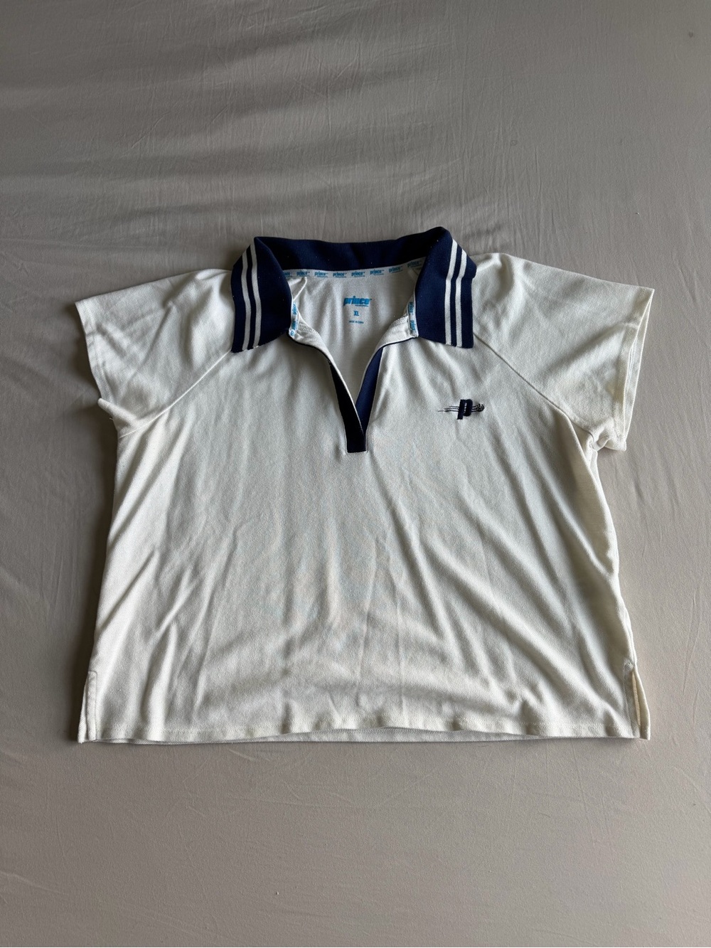 Prince Pickleball White and Navy Polo Cropped Shirt (XL)
